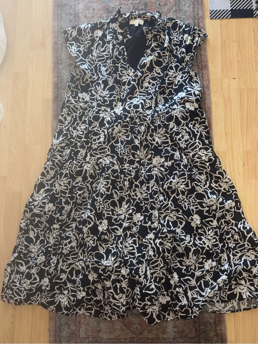 PINCH floral print short sleeve midi tiered dress ruffle collar XL